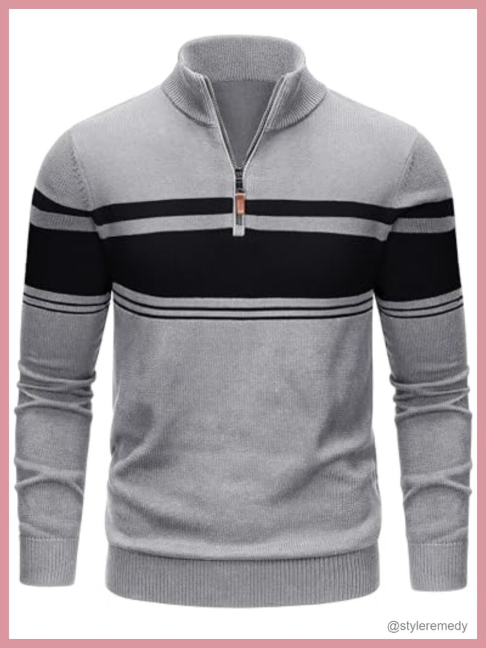 TACVASEN Men's Quarter Zip Cotton Pullover Sweater Striped Casual Fall Winter